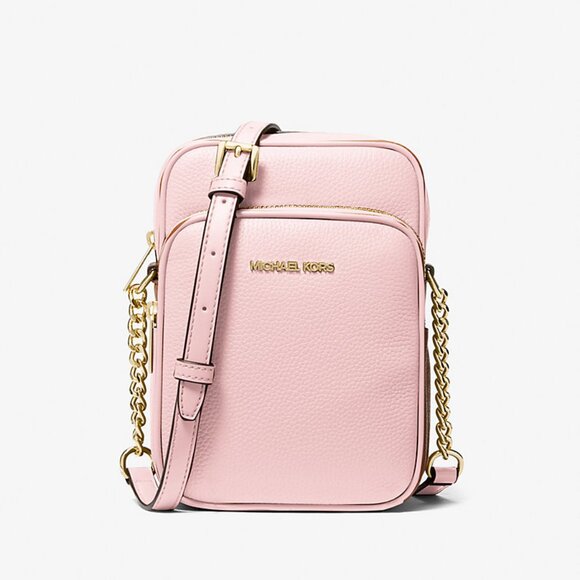 Michael Kors Jet Set Travel Medium Pebbled Leather Crossbody Bag Powder Blush - Picture 4 of 7